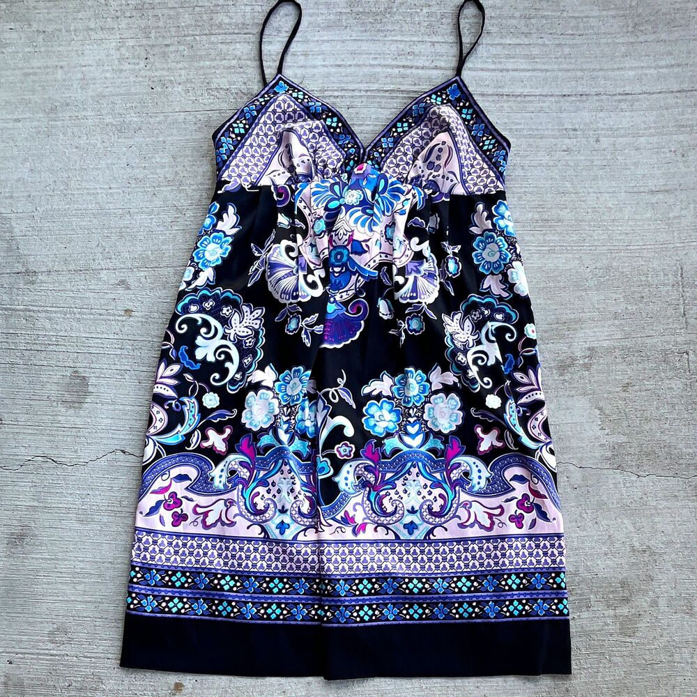 Satin Slip Dress Womens 6 Paisley Y2K Whimsygoth Indie Sleaze Purple Black